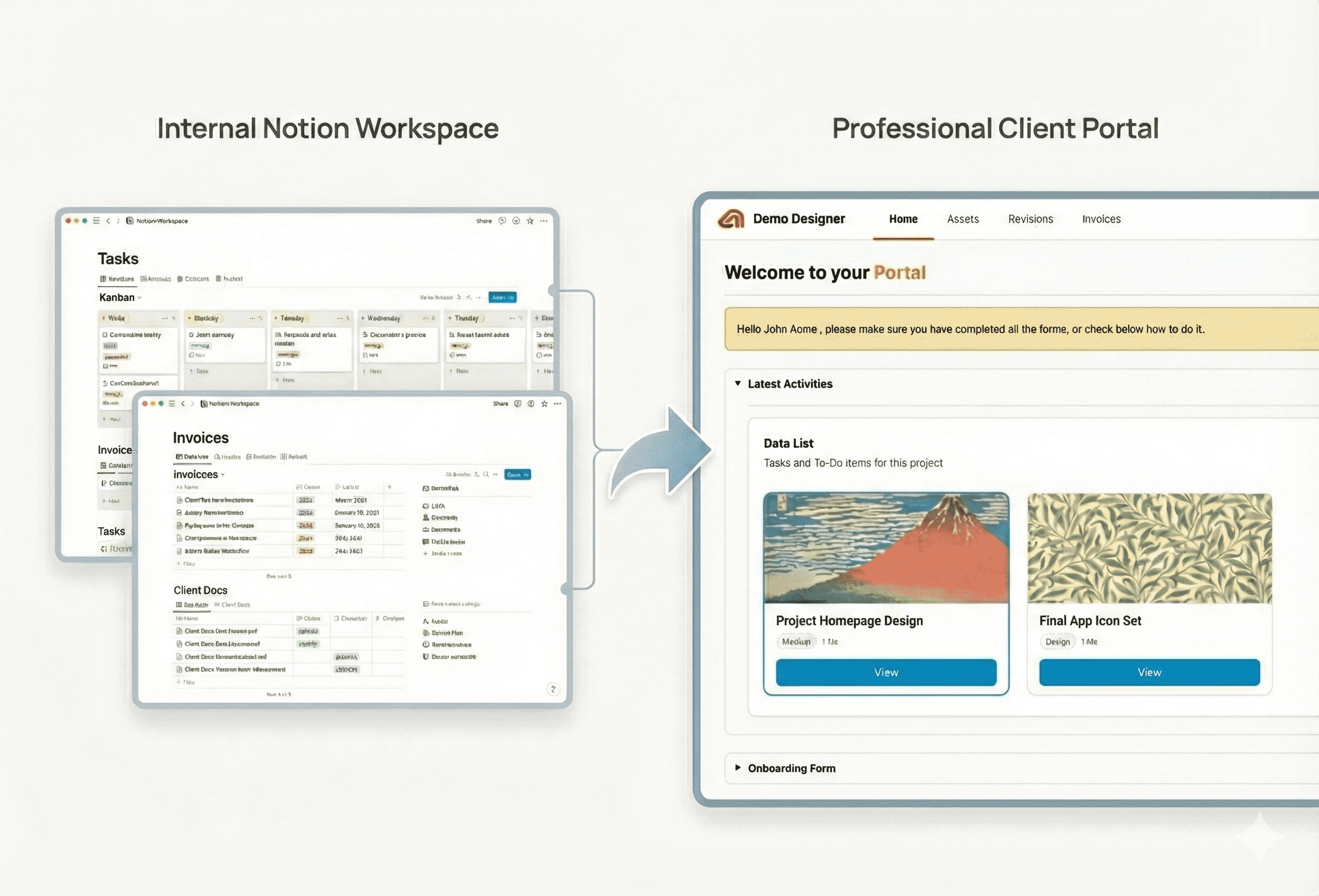 Branded Notion client portal example
