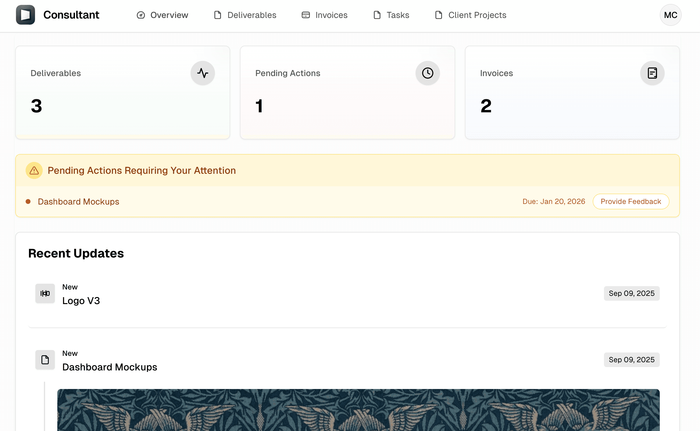 Consultant portal preview