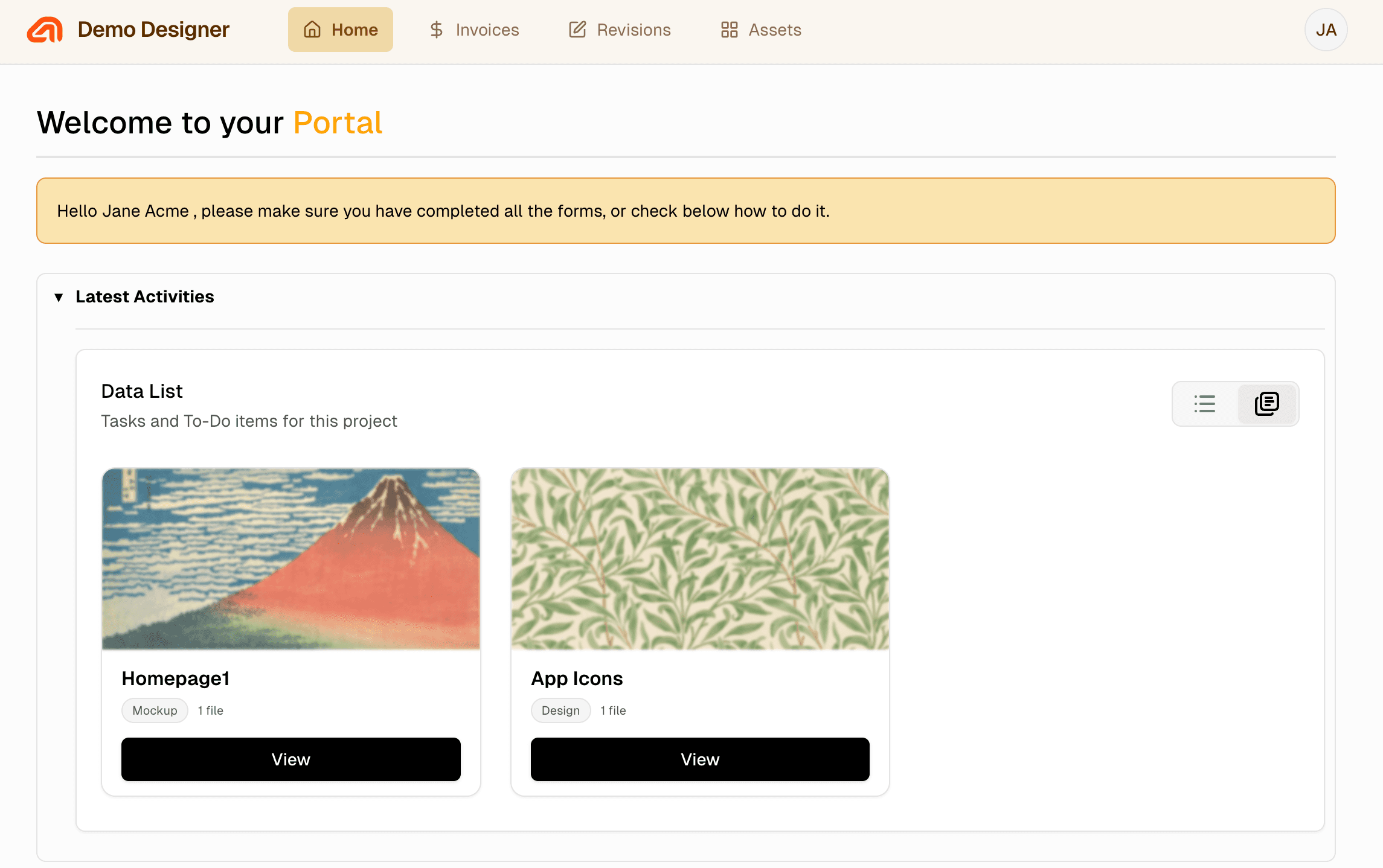 Freelance Designer portal preview